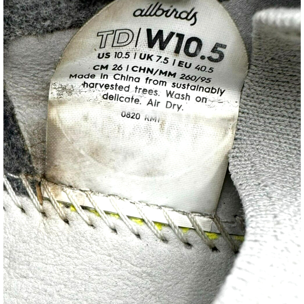 ALLBIRDS Women's size 10.5 Tree Dasher Gray Yellow Casual Running Shoes Sneakers - Picture 7 of 9